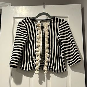 Black & White Striped Tassel-Trim Blazer